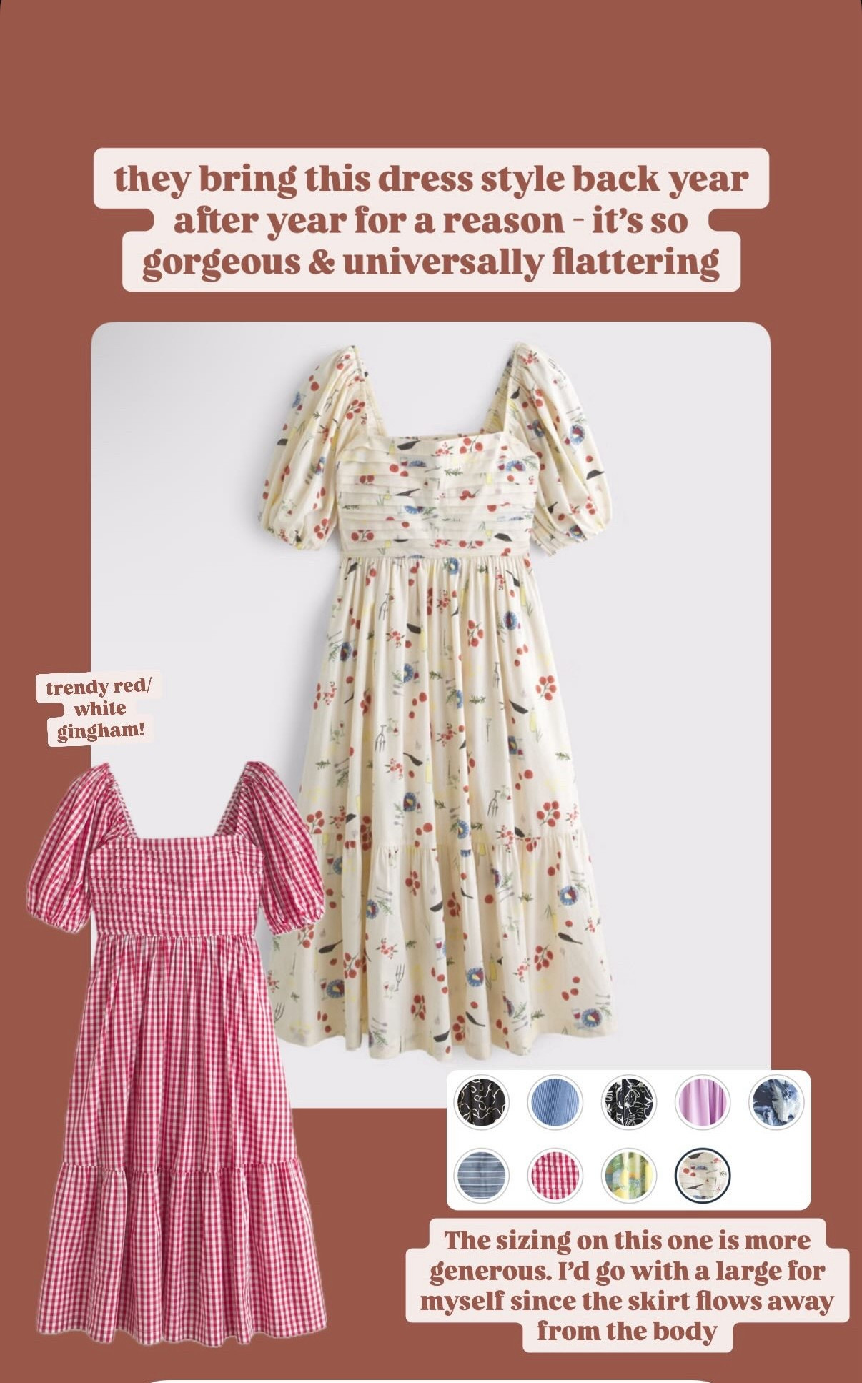 An AF top seller! This dress returns every season in new prints bc it’s so universally flattering! I’d go with a large in this one since the skirt flows away from the body 

#LTKStyleTip #LTKFindsUnder100 #LTKSaleAlert