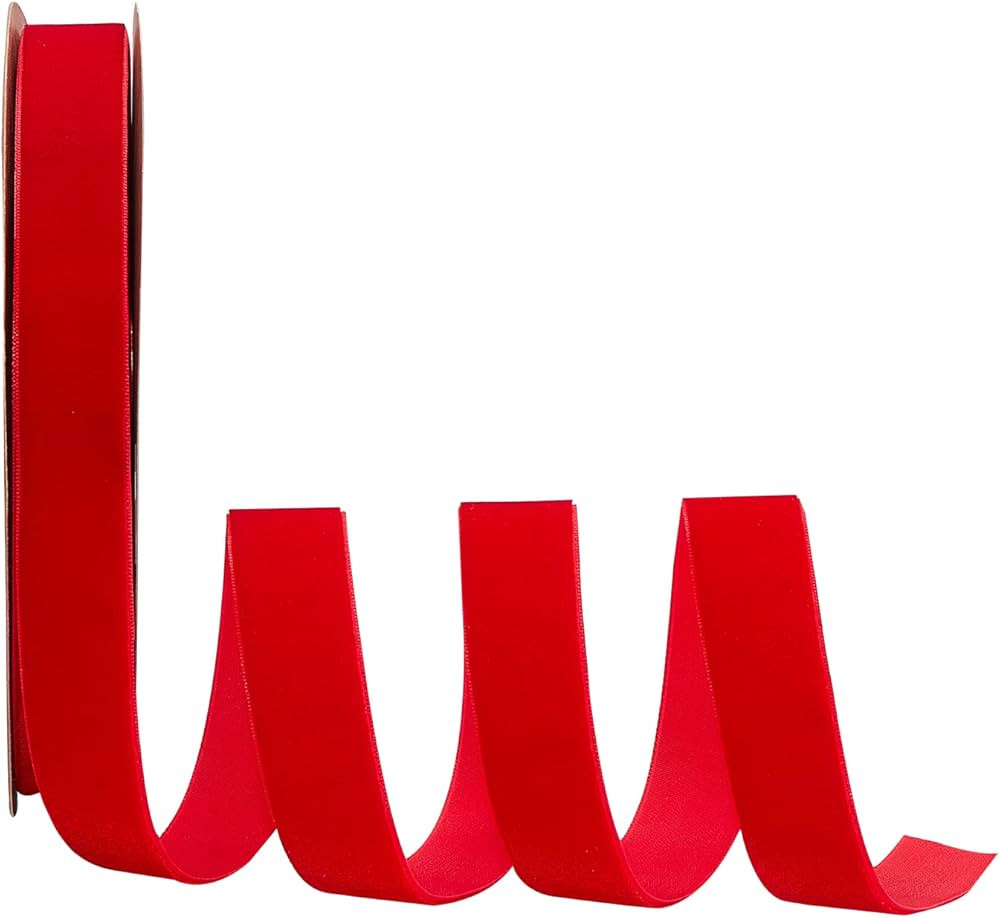 arricraft 20 Yards × 1 Inch Christmas Single Side Red Velvet Ribbon, Satin Ribbon Roll for Weddi... | Amazon (US)