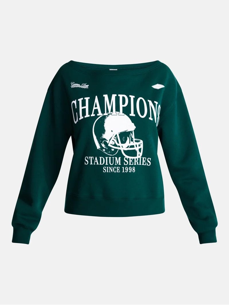 No Boundaries Off the Shoulder Sweatshirt with Long Sleeves, Midweight, Women\u2019s XXS-4X | Walmart (US)