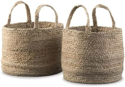 Signature Design by Ashley Brayton Jute 2 Piece Braided Basket Set With Handles, Large Basket 14"... | Amazon (US)