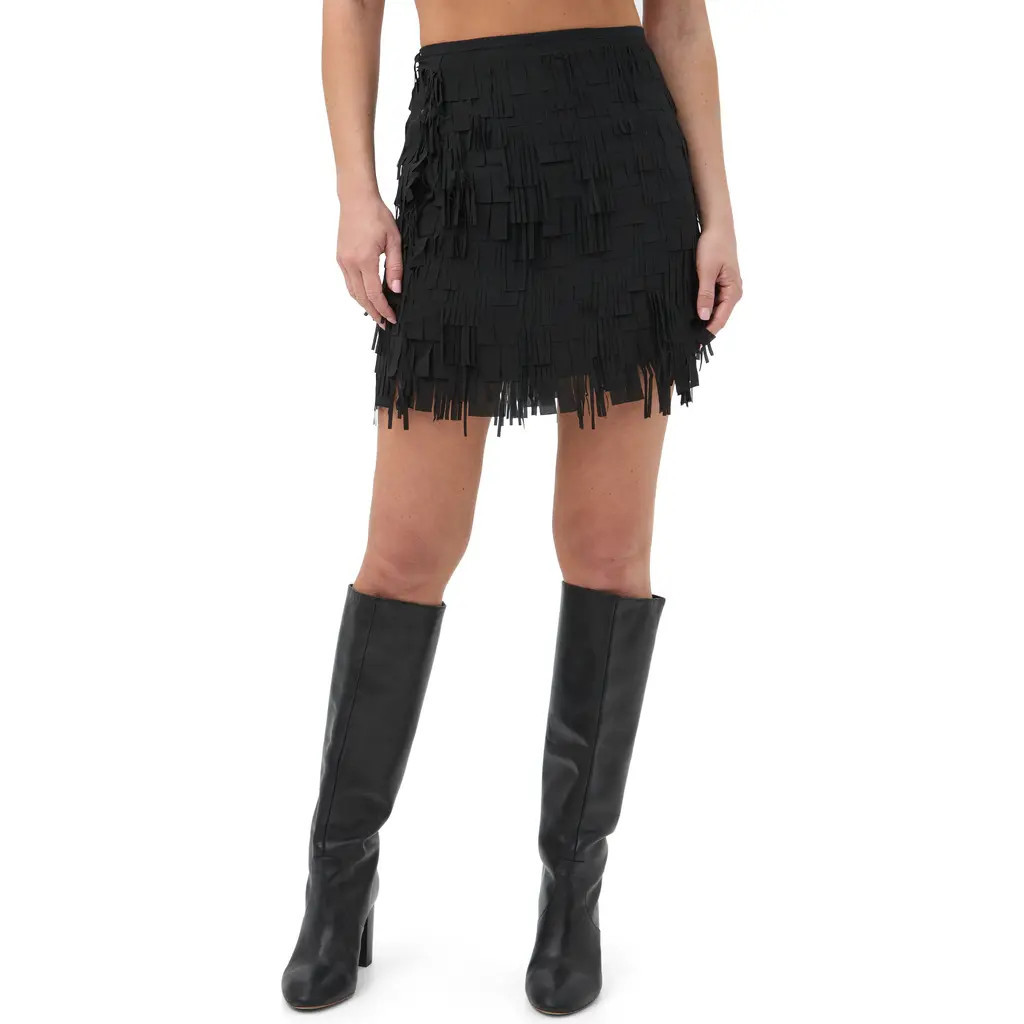 Trina Turk Rico Fringe Mini Skirt in Black at Nordstrom, Size 2 | Nordstrom