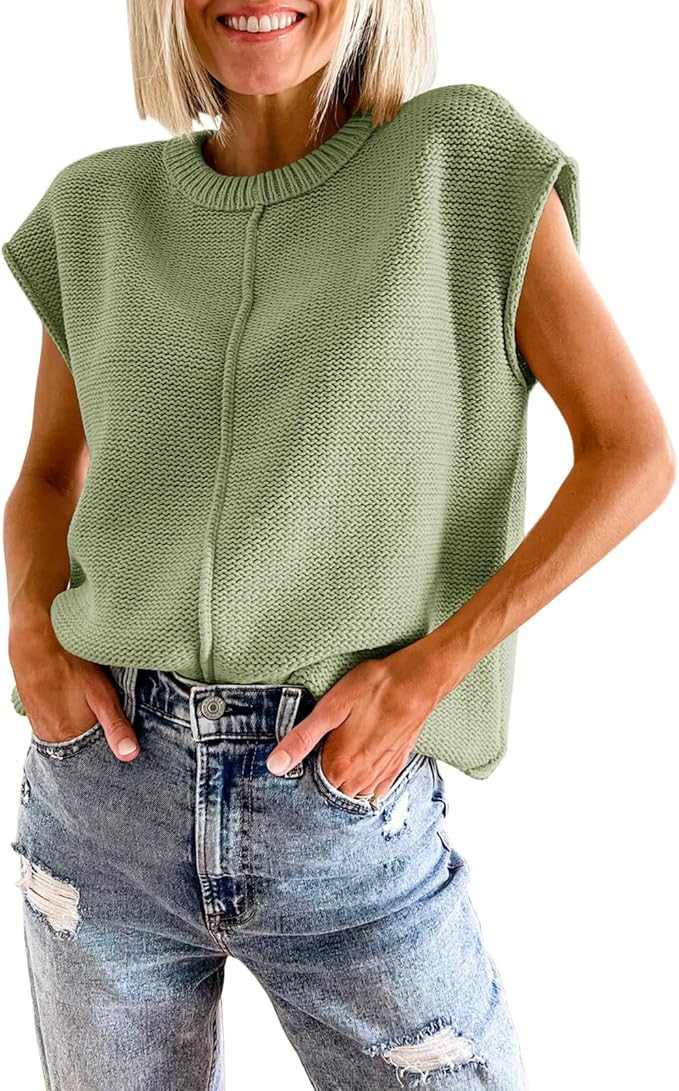 Saodimallsu Womens Summer Cap Sleeve Tops Casual Crew Neck Loose Fit Knit Lightweight Sweater Pul... | Amazon (US)