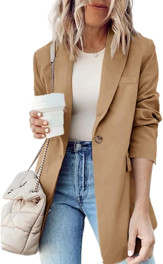Cnkwei Womens Casual Blazers Long Sleeve Open Front Lapel Collar Work Office Jacket | Amazon (US)