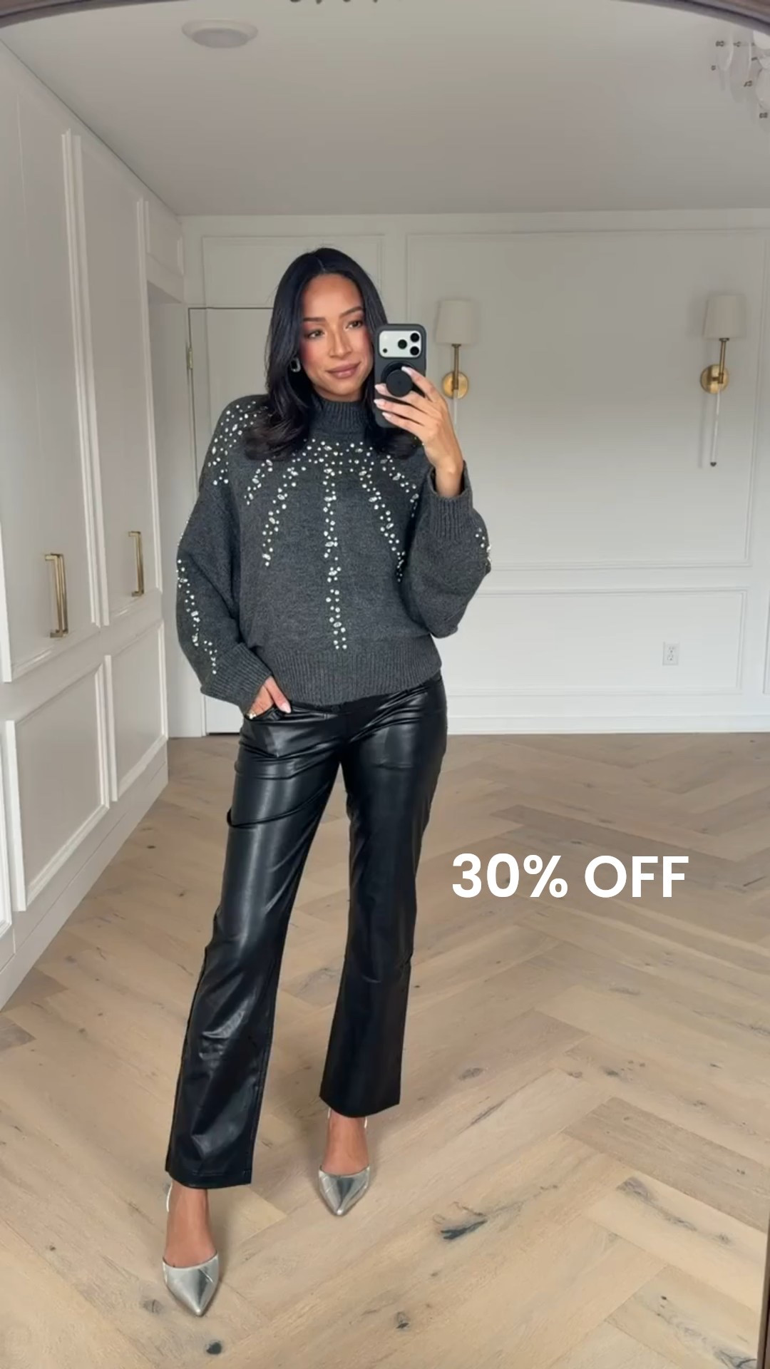 Holiday outfit on SALE for Black Friday!! Use code AFNENA to save on faux leather leggings! Wearing size M sweater and size 26 long black faux leather maternity pants 

Holiday outfit 
Holiday party outfit 
Anthropologie sale 
Abercrombie sale
Abercrombie code 
Winter outfit 
Winter fashion 
Embellished sweater

#LTKSaleAlert #LTKHoliday #LTKCyberWeek