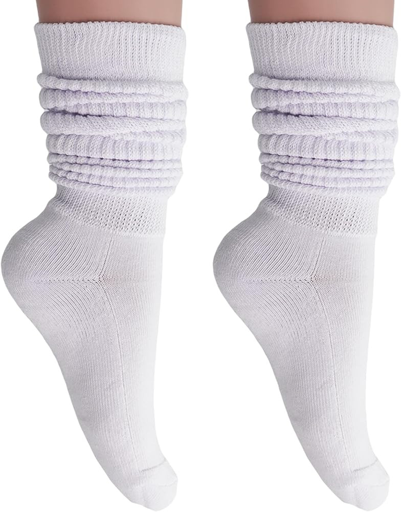 AWS/American Made 2 Pairs Slouch Socks for Women Knee High Cotton Socks Shoe Size 5 to 10 | Amazon (US)
