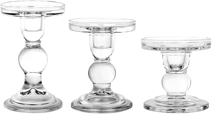 3-Piece Set of Glass Candlestick, Crystal Candlestick Holder Holder and Conical Candle, Christmas... | Amazon (US)