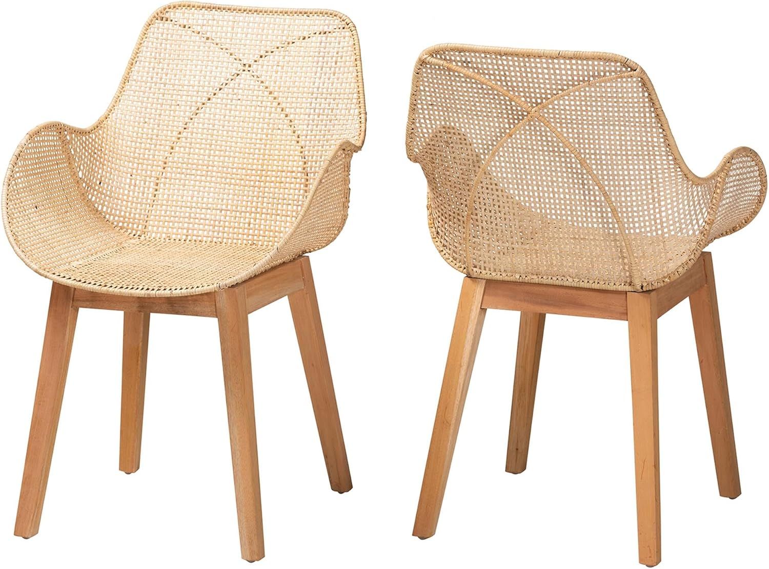 Baxton Studio Ballerina Woven Rattan Dining Chair, 2-Piece Set, Natural | Amazon (US)