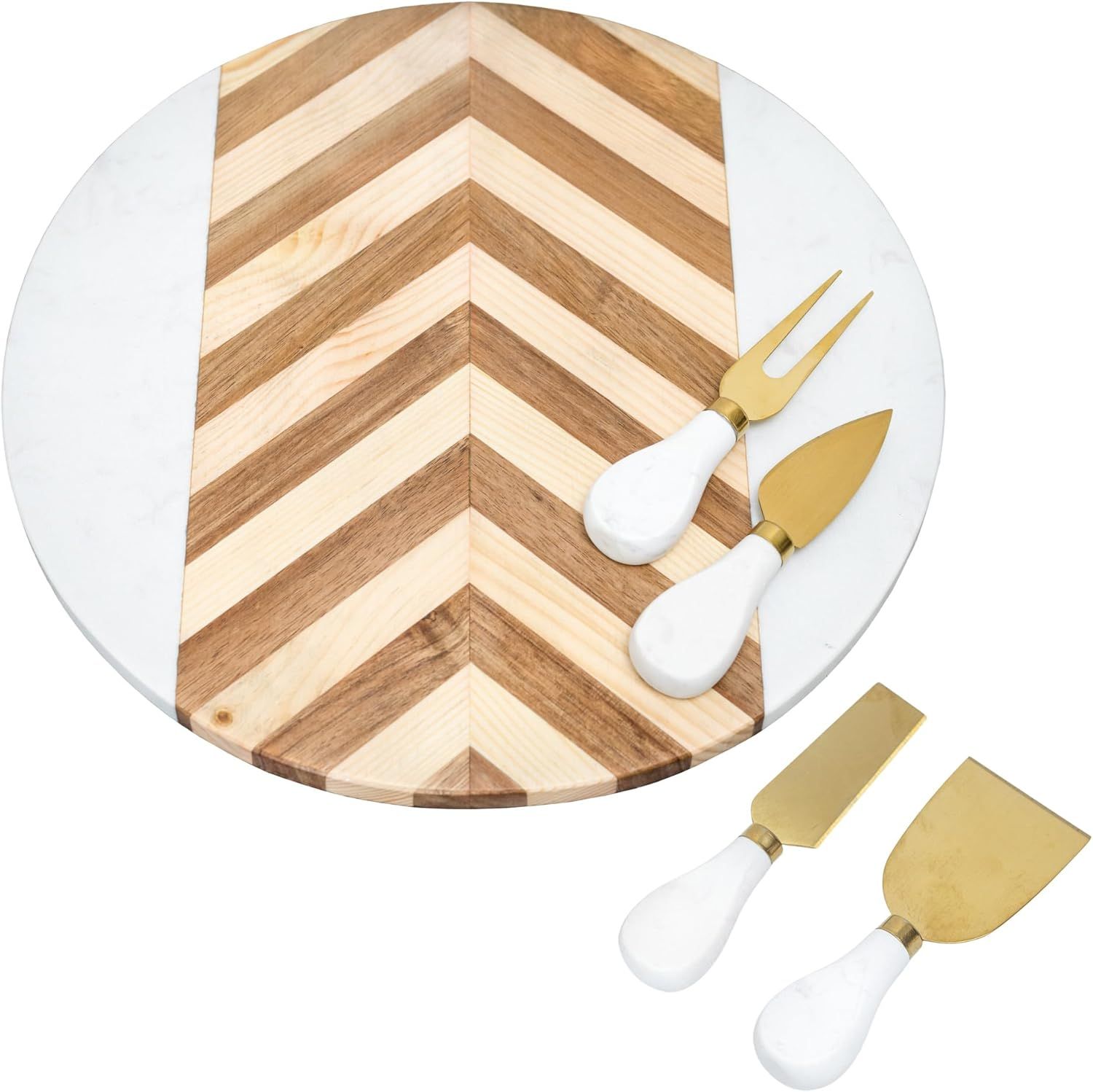 White Marble & Acacia Wood Cheese Board – Beautifully Handcrafted Round Slab Charcuterie Servin... | Amazon (US)