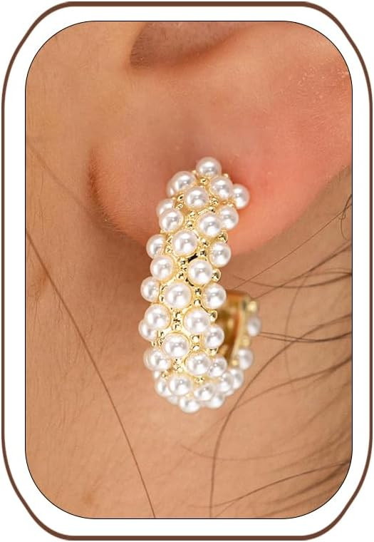 Vintage Earrings,14k Gold Plated Gold Pearl,Moon, Star,Flower Earrings Hypoallergenic Lightweight Hoops Gifts | Amazon (US)