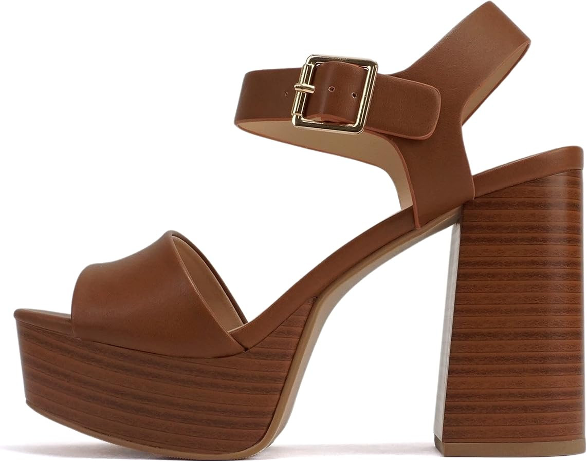 Soda “OPTIONS” ~ Women Open Square Toe Single Band Ankle Strap Buckle Platform High Heel Sand... | Amazon (US)