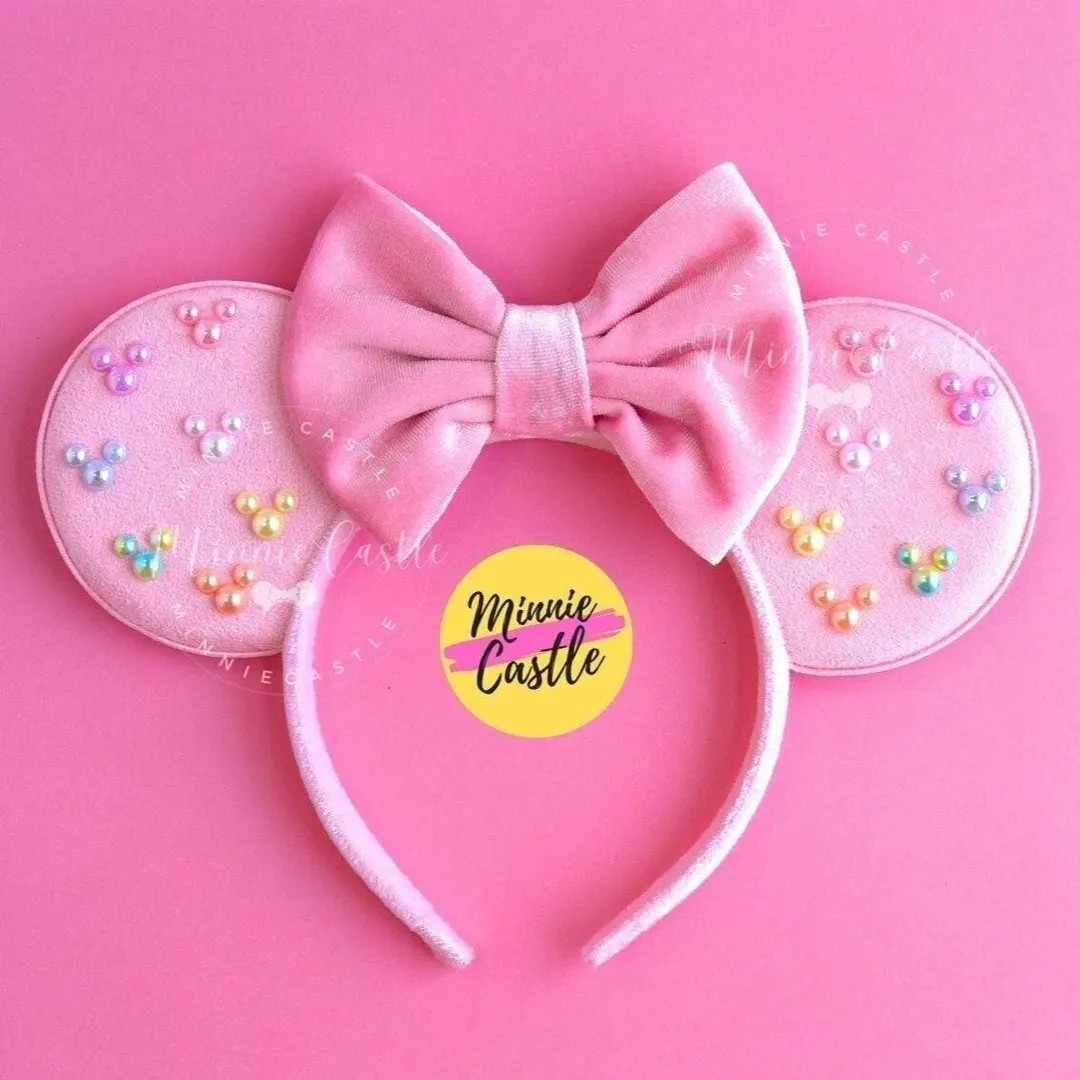 Mickey Pearls ears, Mickey Ears, Minnie ears, Pink Mouse ears, Velvet Mickey ears, Mouse ears hea... | Etsy (US)