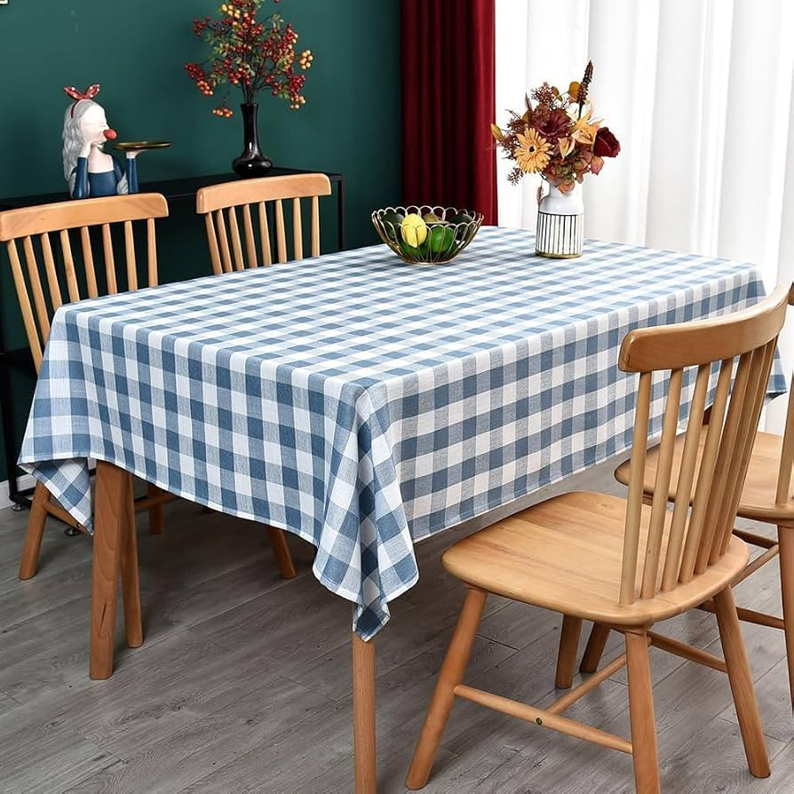Gingham Table Cloth for Rectangle Tables Sky Blue Checkered Plaid Tablecloth Heavy Duty Cotton Bl... | Amazon (US)