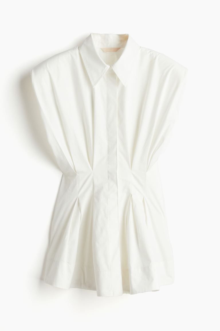 Tapered-waist Cotton Blouse - White - Ladies | H&M US | H&M (US + CA)