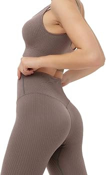 Jetjoy Exercise Outfits for Women 2 Pieces Ribbed Seamless High Waist Yoga Summer Outfits Sports ... | Amazon (US)