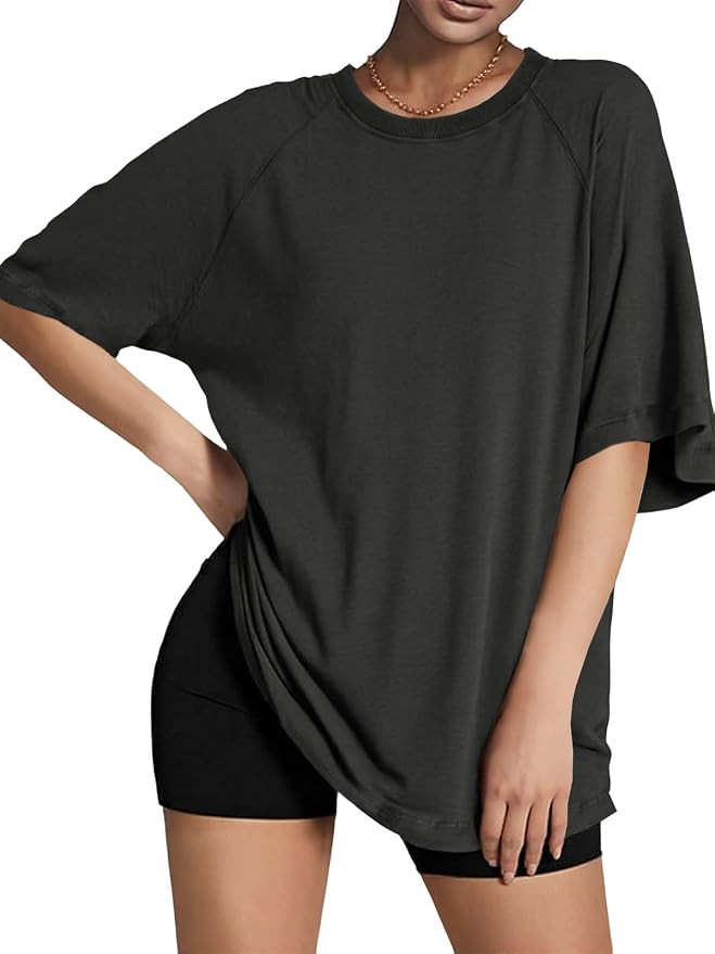 Tankaneo Womens Oversized Tshirts Crew Neck Short Raglan Sleeve Tunic Tops Summer Casual Loose Fi... | Amazon (US)