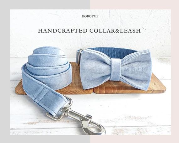 Blue Dog Collar Boy, Custom Dog Collar Bow, Personalized Dog Collar, Velvet Collar, Small Dog Col... | Etsy (US)