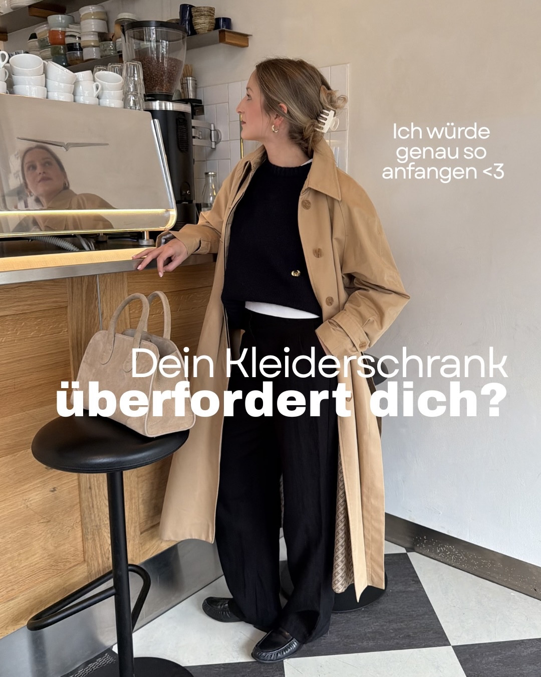 Falls dich dein Kleiderschrank eher überfordert als inspiriert: du bist nicht allein 🖤
Ich glaube ganz viele von uns kennen das Gefühl!! 

Das beste was du dann machen kannst: 
Investiere in hochwertige Basics. 

Von Schuhen, über Oberteile und Jeans nur Sachen kaufen, die man wirklich liebt und die sich auf viele verschiedene Arten kombinieren lassen. 

Und wenn man diese Basis hat, 
kann man anfangen Sachen zu kaufen, 
die besonders sind. 

speicher dir das ab, wenn du gerade an dem gleichen Punkt bist 🤍