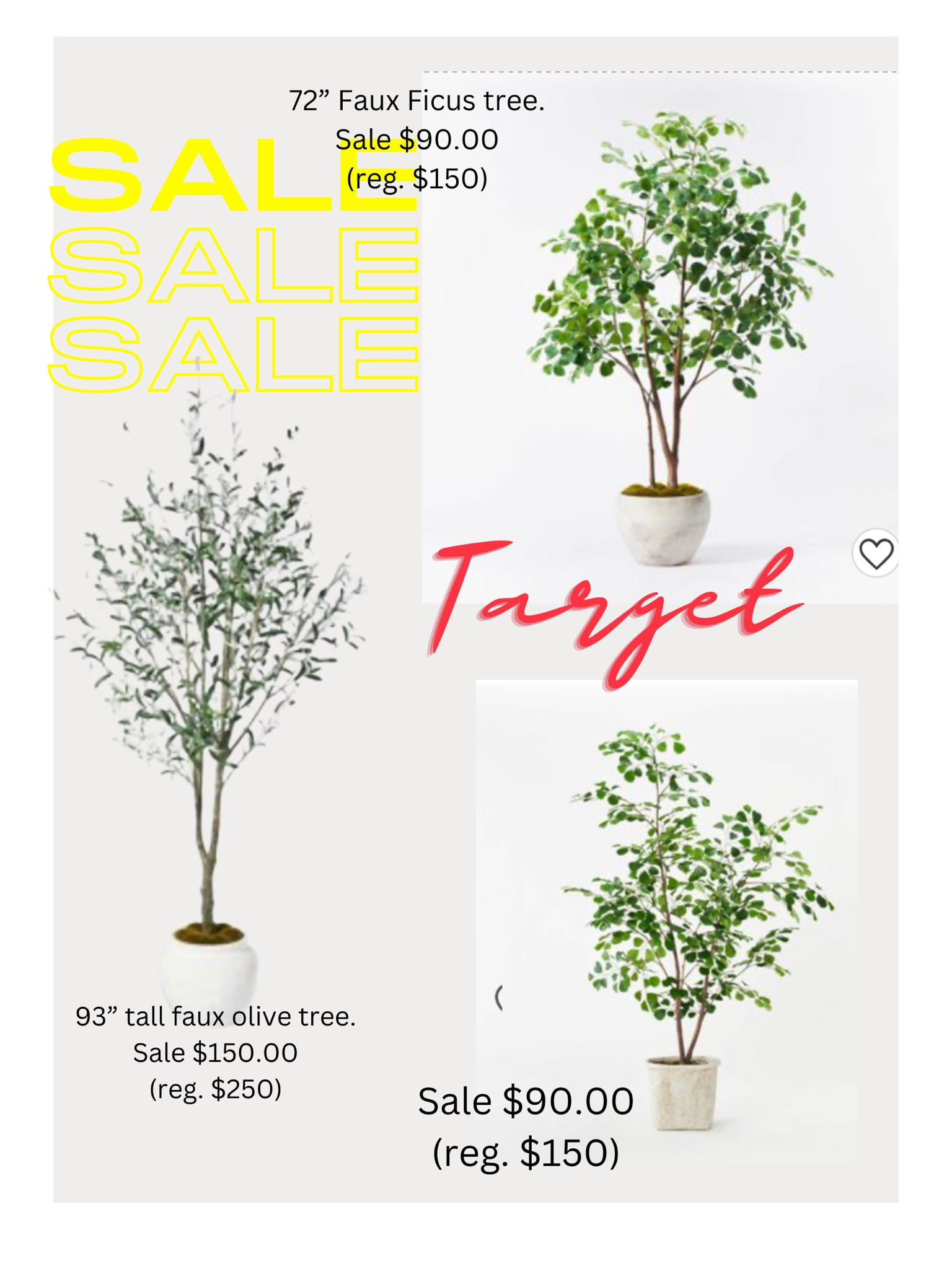 Target Faux trees on major sale!
Artificial tree
Home decor
Style inspo

#LTKfamily #LTKsalealert #LTKhome