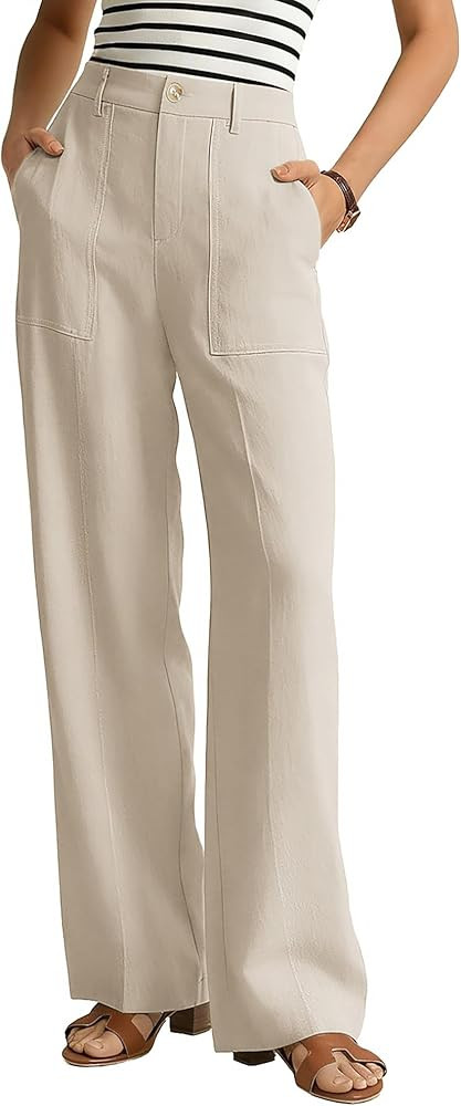 GRACE KARIN Linen Pants for Women,Work Dressy Trousers with Pockets,High Waist Wide Leg Summer Co... | Amazon (US)