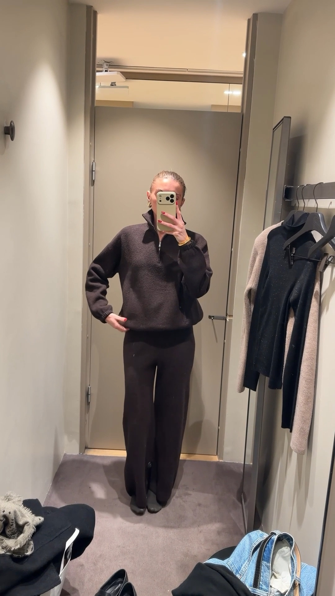  COS brown wool co-ord
Small in the jumper
Trying a small here in the trousers but I bought the medium, in 5ft 6 