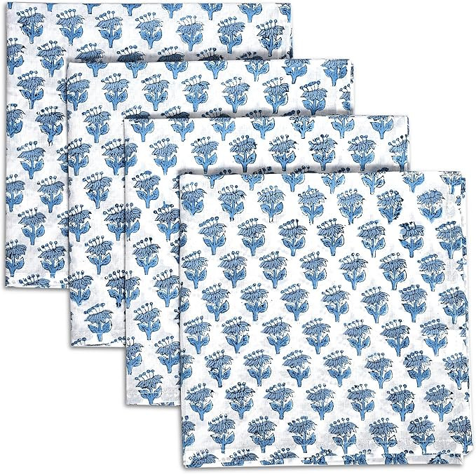 CPC Cloth Napkins 100% Cotton Set of 4 Reusable Napkins, Indian Block Print Toile Floral Dinner N... | Amazon (US)