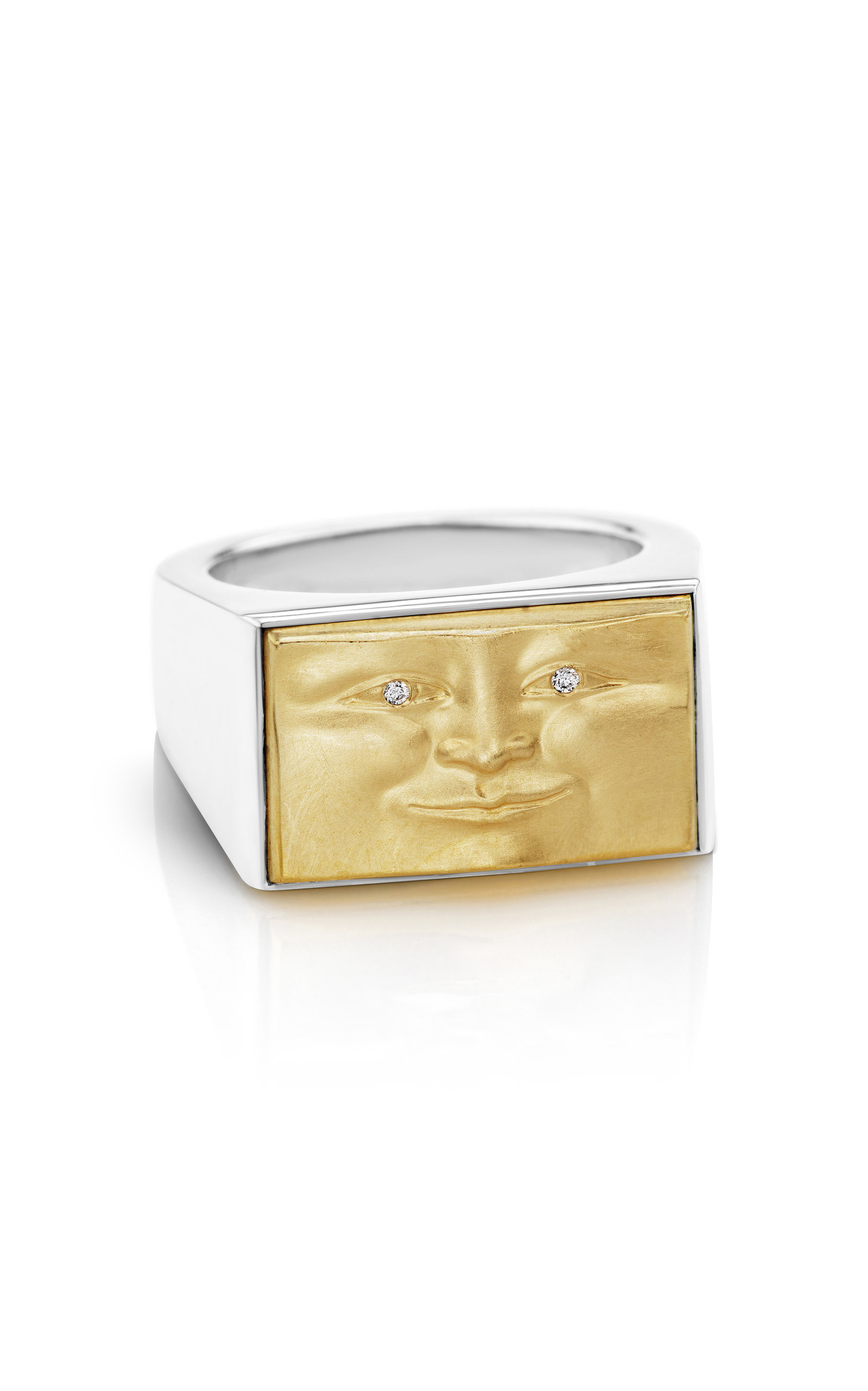 Anthony Lent - Women's Brickface 18K Yellow Gold and Sterling Silver Diamond Ring - Silver - US 6.5  | Moda Operandi (Global)