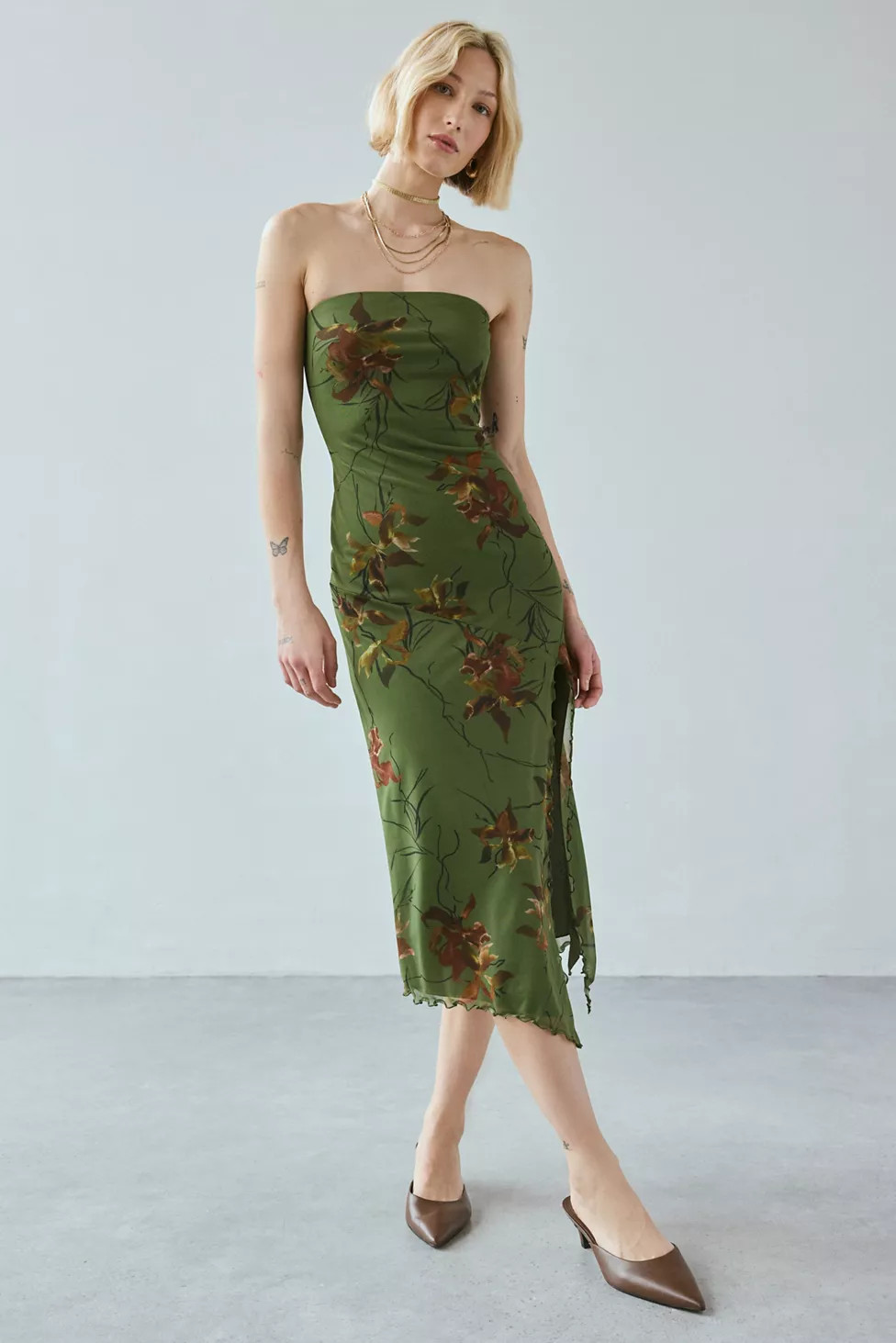 UO Samara Mesh Strapless Midi Dress | Urban Outfitters (US and RoW)