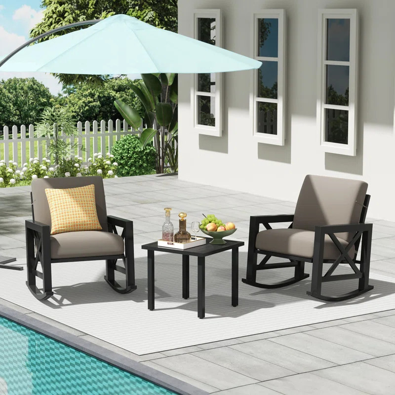 Isfried 3-Piece Metal Frame Outdoor Conversation Set with Thick Cushions | Wayfair North America