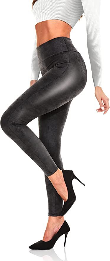 CAMPSNAIL Faux Leather Leggings for Women - High Waisted Stretch Tummy Control Pleather Sexy Pant... | Amazon (US)