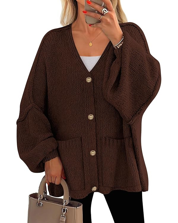 PRETTYGARDEN Fall Chunky Cardigan Sweaters for Women 2025 Button Lantern Sleeve Knit Oversized Sw... | Amazon (US)