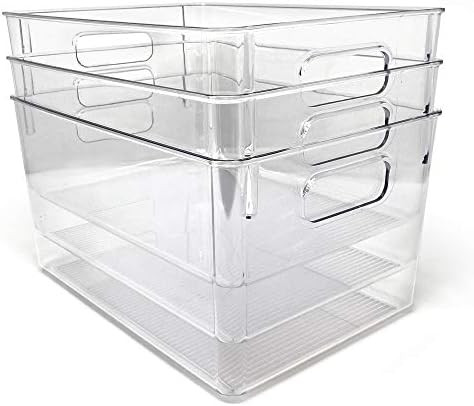 Isaac Jacobs 3-Pack Large Clear Storage Bins with Handles, Plastic Organizer for Home, Room, Office, | Amazon (US)