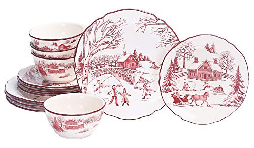 Bico Toile de Jouy Winter Wonderland Ceramics 12pcs Dinnerware Set, Service for 4, Inclusive of 1... | Amazon (US)