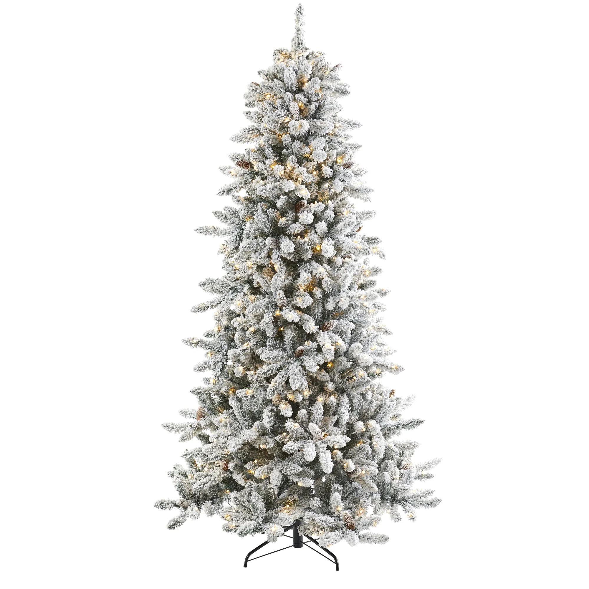 7.5’ Flocked Livingston Fir Artificial Christmas Tree with Pine Cones and 500 Clear Warm LED Li... | Nearly Natural