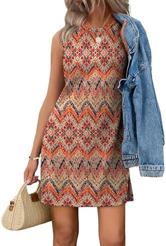 WIHOLL Casual Dresses for Women Crewneck Sleeveless Tank Dress Summer Spring Boho Vacation Clothe... | Amazon (US)