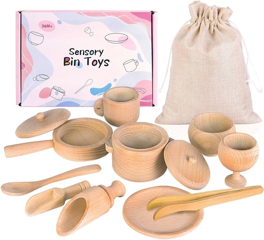 Migargle Sensory Bin Tools, Montessori Toys for Toddlers, Waldorf Toys, Wooden Scoops and Tongs f... | Amazon (US)