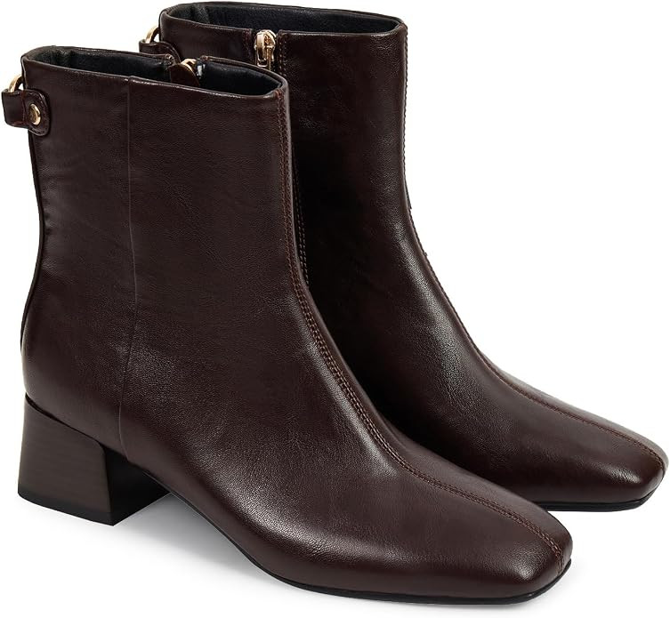Womens Ankle Boots Square Toe Low Chunky Block Heel Booties with Side Zipper Comfortable Dress Sh... | Amazon (US)
