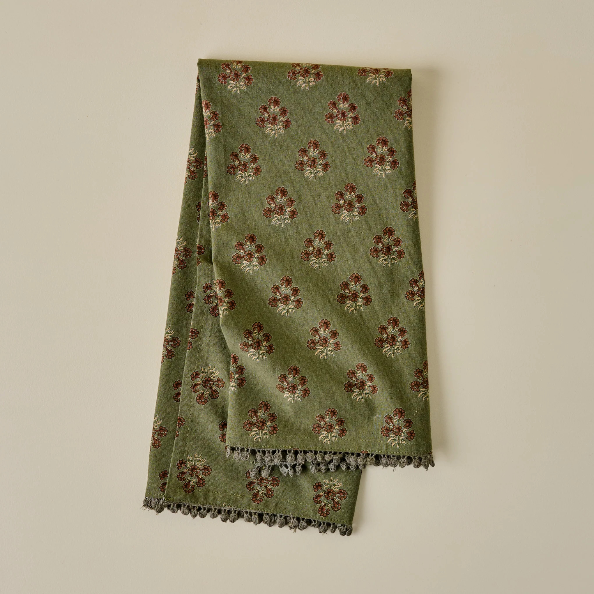 Magnolia Olive Green Block Printed Tea Towel | Magnolia