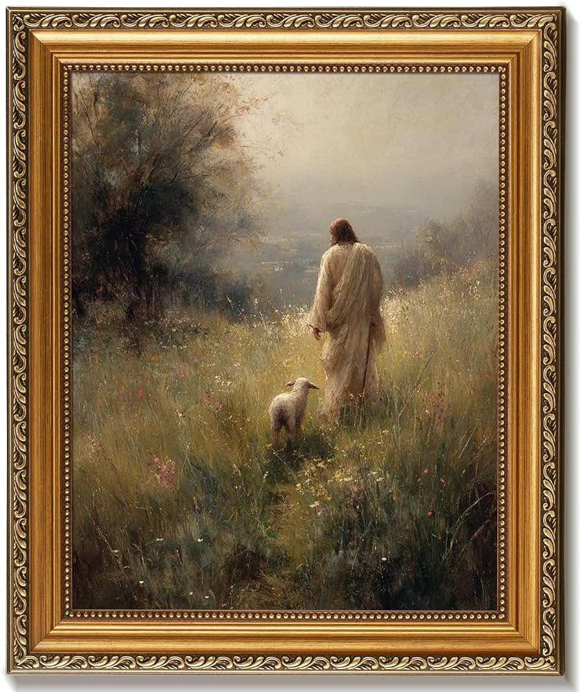 Vodefoad Vintage Gold Frame Wall Art Jesus Leaves The 99 Christian Good Shepherd Artwork Lost She... | Amazon (US)