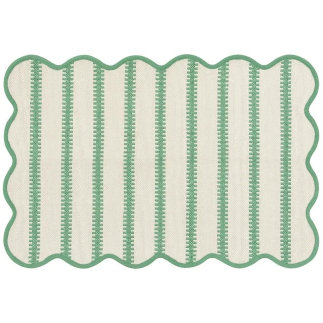 Mainstays by Becky G. & Alejandra Polyester Scallop Layering Rug, Green Stripe, 24" x 36" | Walmart (US)
