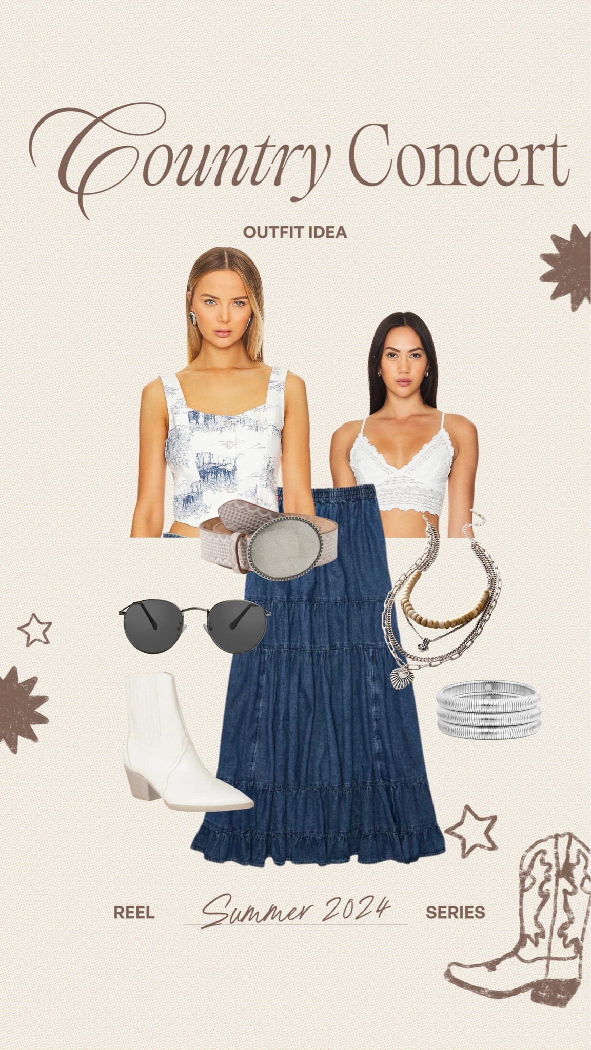 REEL SERIES | Country concert outfit ideas🤠🤍✨👢🤎 #country #concert #nashville 

#LTKmidsize #LTKFestival #LTKstyletip