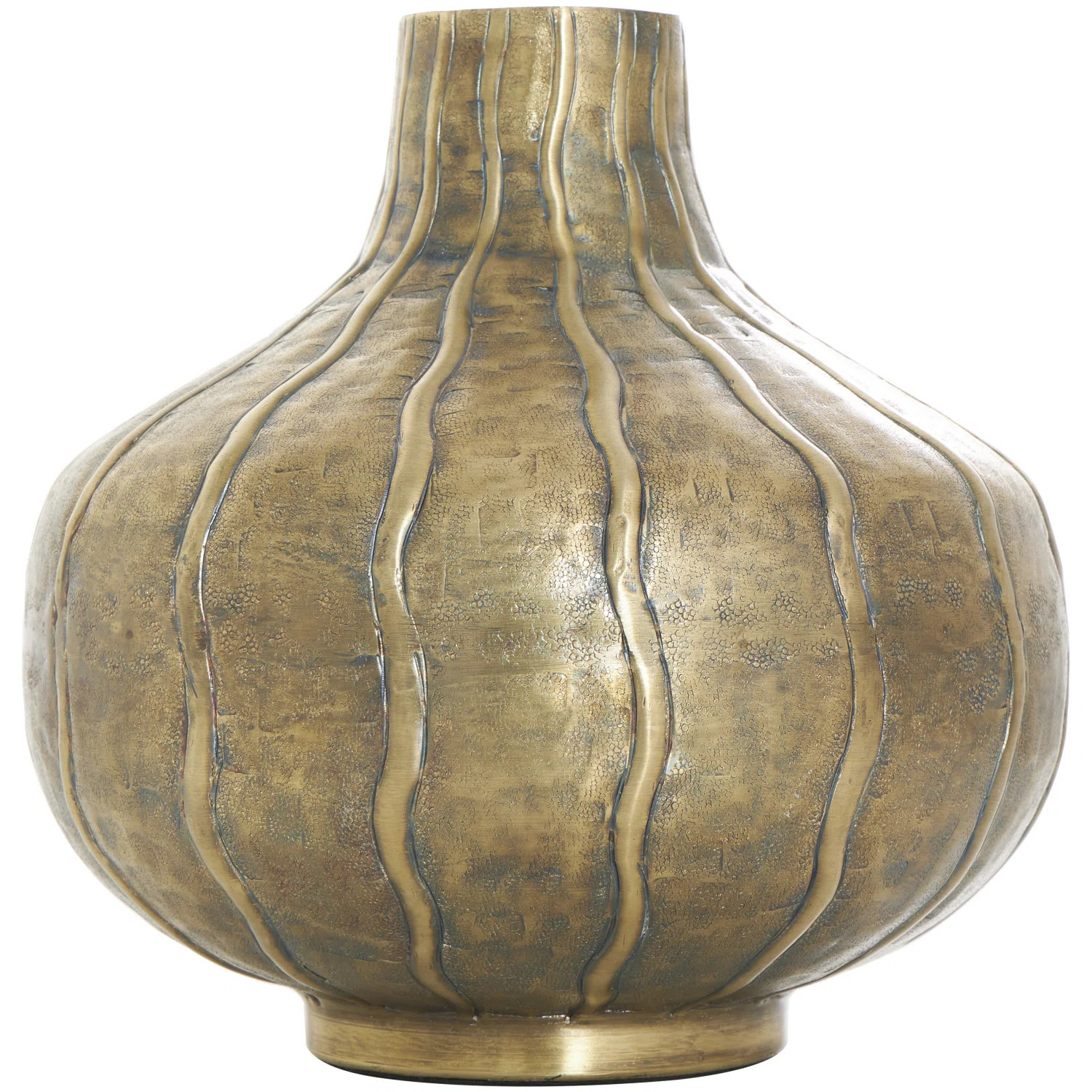 Millerd Metal Wide Snakeskin Inspired Decorative Brass Vase with Dimensional Wavy Accents | Wayfair North America