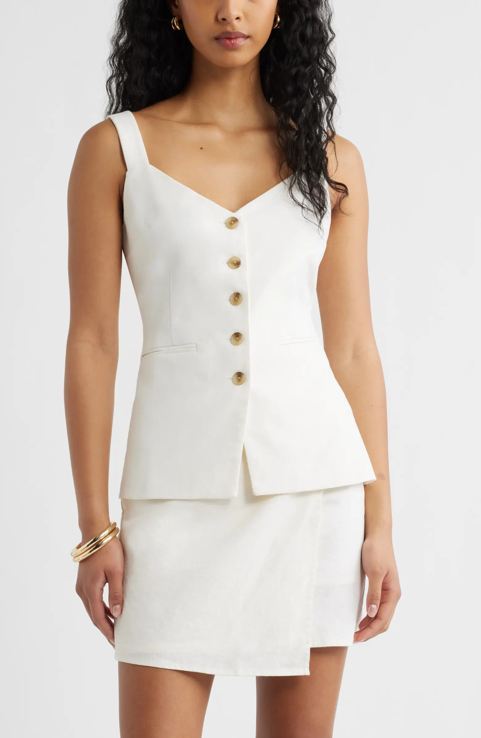 Open Edit Button Front Linen Blend Tank | Nordstrom | Nordstrom