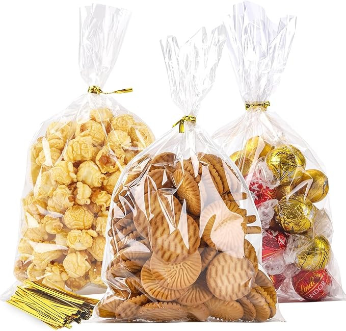 LOKIQNG Cellophane Bags Plastic Gift Bag Clear Cookie Treat Bags with Twist Ties for Party Favor ... | Amazon (US)