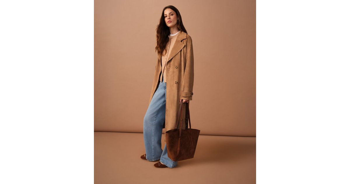 Tan Faux Suede Belted Trench Coat | New Look | New Look (UK)