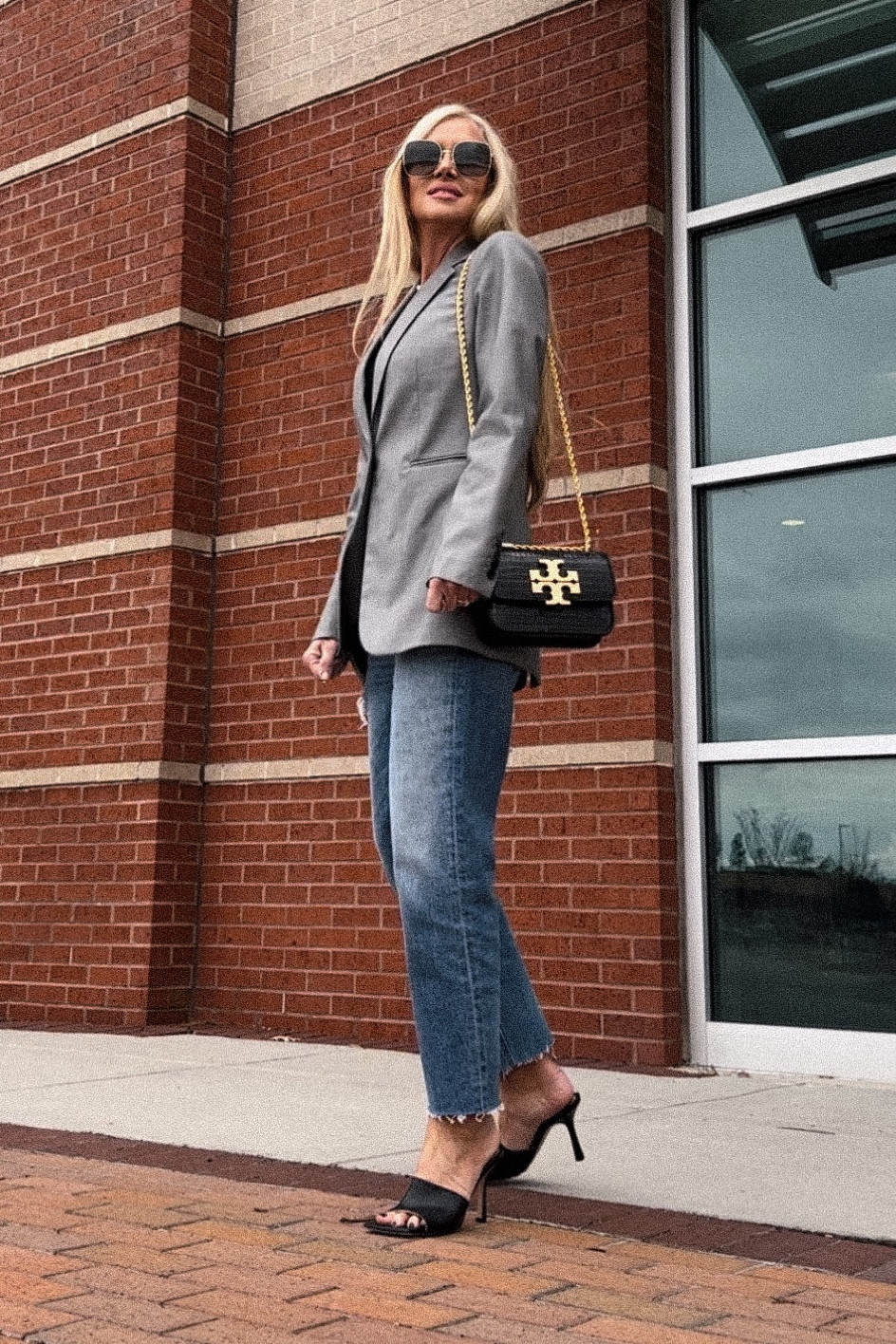 New Tory Burch handbag 
Bottega heels 
Citizen jeans 
Old blazer 