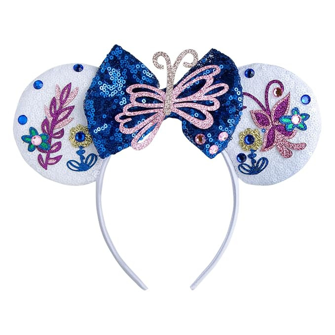 CHuangQi Mouse Ears Headband with Sparkling Bow Double-sided Sequins Glitter Hair Band for Birthd... | Amazon (US)