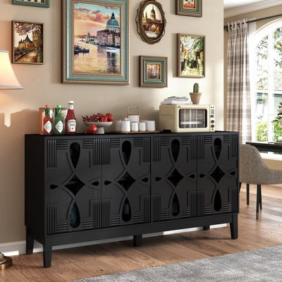 60.5-Inch Mid-Century Modern Sideboard Buffet Cabinet with Storage, Media Console Table, Cabinet with 4 Doors & Adjustable Shelves | Target
