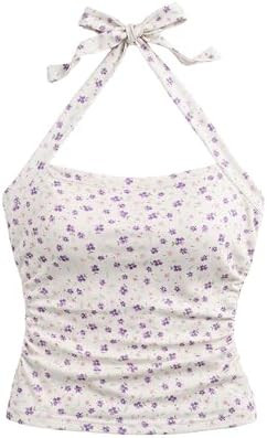 Milumia Women Floral Halter Top Bow Tie Backless Going Out Sleeveless Beach Tank Tops | Amazon (US)
