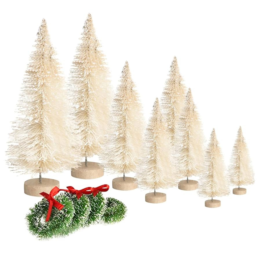 8PCS Artificial Mini Christmas Trees, Bottle Brush Trees with Wood Base, Artificial Frosted Sisal... | Amazon (US)
