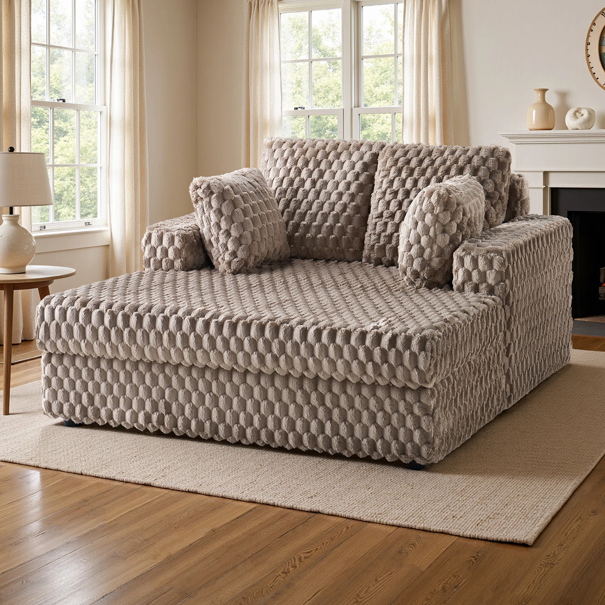 53 Inch Upholstered Chaise Lounge, Plush Sleeper Chair with Throw Pillows and Armrests, Sofa Bed ... | Wayfair North America